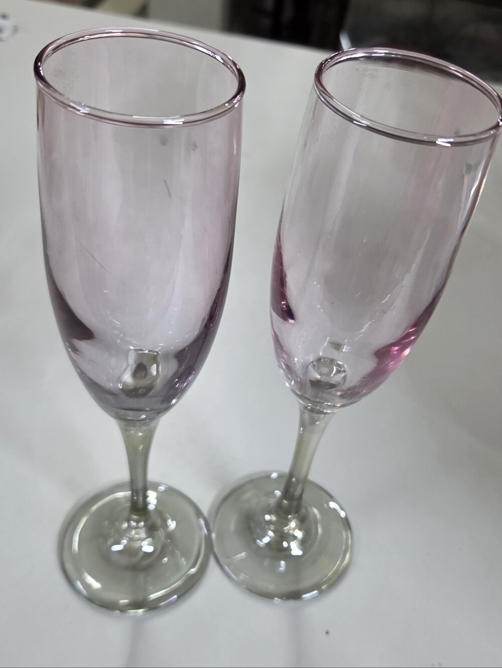 Vintage Pink Ombre Champagne Flutes Glass Set of 2 Smoke Grey Stem Celebrations - Picture 3 of 5